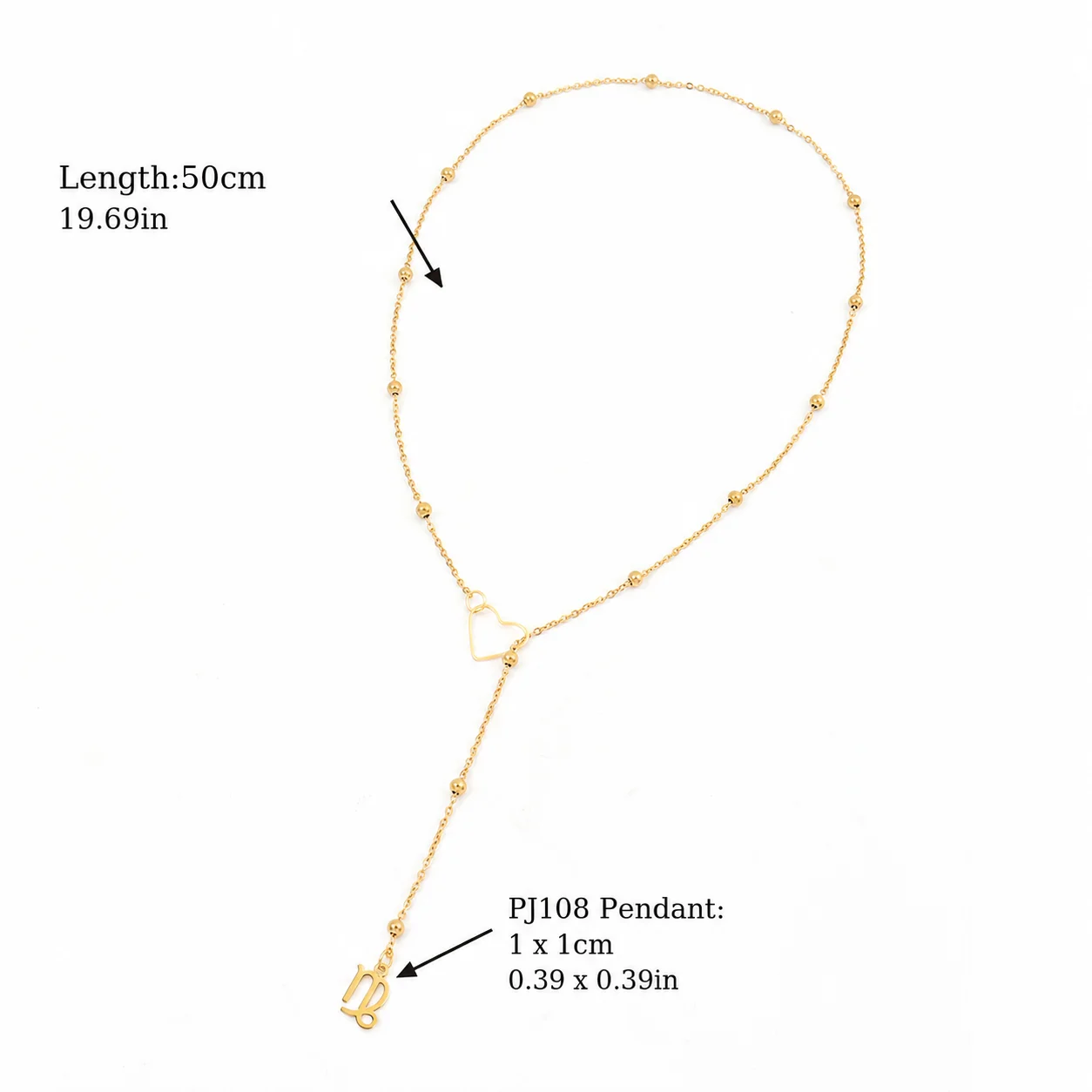 Stainless Steel Heart Lariat Y Gold Plated Zodiac Necklace for Women Men With Beaded Chain And Symbol Pendant Virgo Taurus Gifts