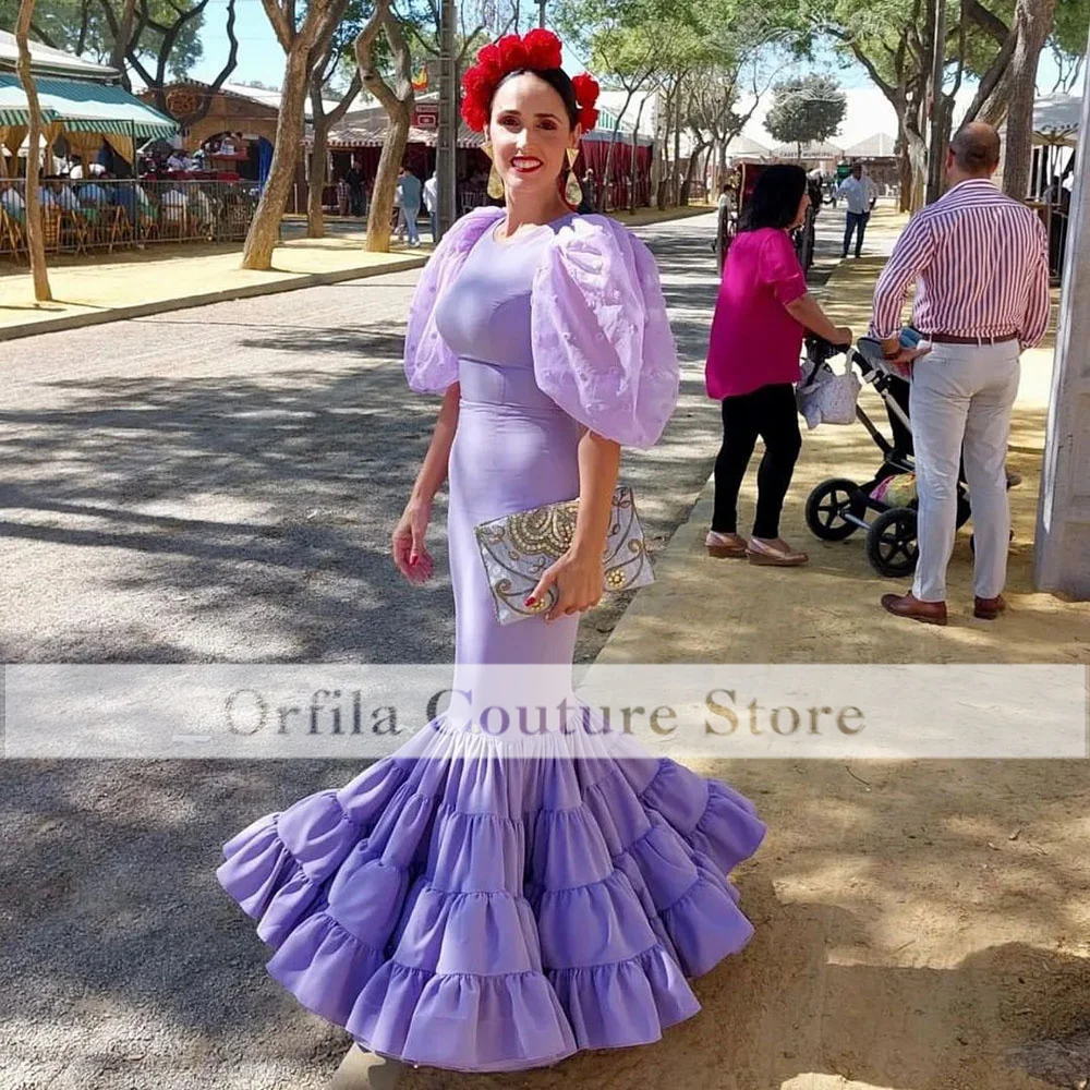 Gypsy Prom Dance Dress Ruffles Purple Dubai Muslim Mermaid Evening Wear met gala Formal Occasion Party Gowns