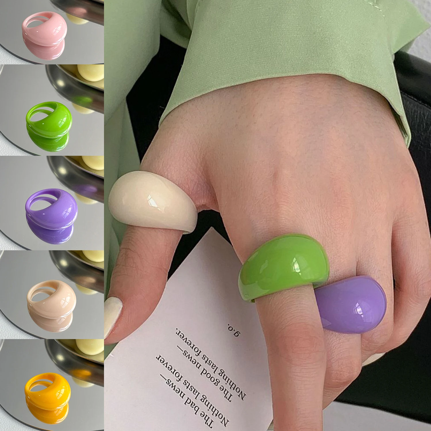 1 PC New Trendy Big Round Acrylic Resin Rings For Women Colorful Finger Ring For Girls Party Korean Fashion Jewelry