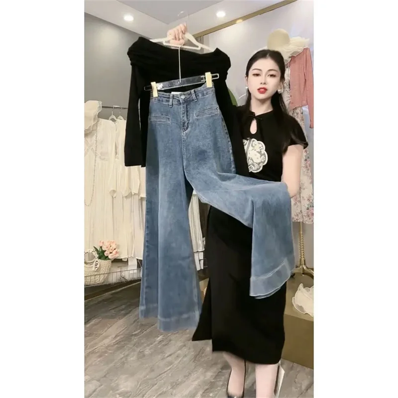 Wide-leg Jeans Women's New 2024 Spring Autumn High Waist Denim Pants Fashion Cowgirl Trousers Loose Denim Culottes Female