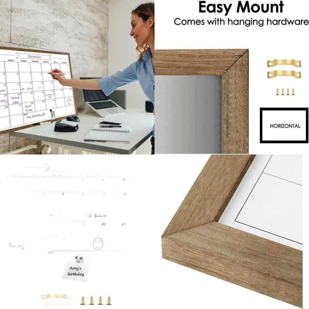 

Rustic Brown Pine Wood Dry Erase Wall Calendar, 23.6x31.5 Magnetic Whiteboard