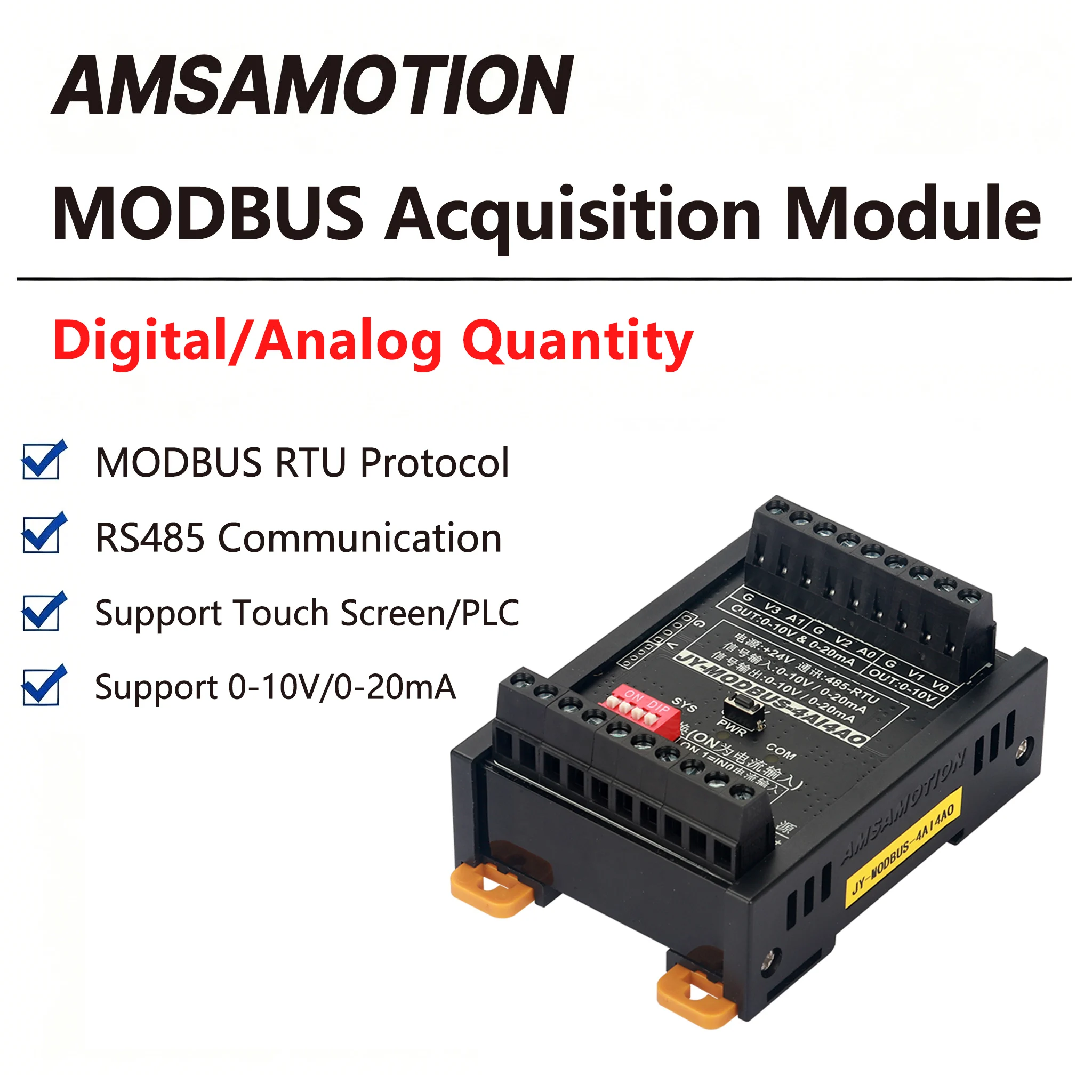 MODBUS RTU IO Module RS485 Communication Acquisition JY-MODBUS-2AI 8AI 4AI 4AO 8AO Digital Analog Relay Transistor