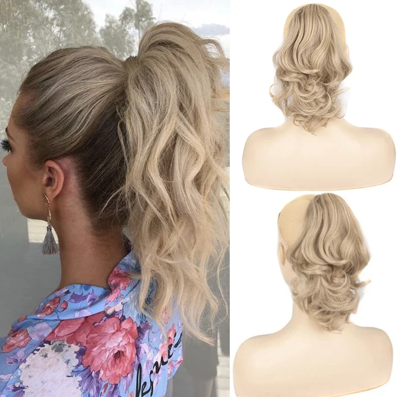 Synthetic Short Curly Claw Clip in Ponytail Hair 10inch Wave Ponytail Hairpiece Extensions for Women Ombre False Hair Horse Tail