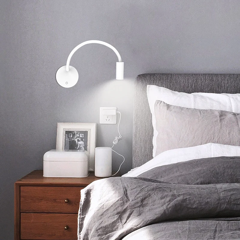 3W Gooseneck LED Reading Wall Lamp With Switch Flexible Adjustable Wall Mounted Bedroom Bedside Headboard Desk Led Light Fixture