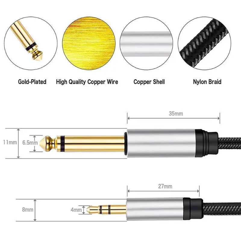 3.5-to-6.5 Audio Cable 1/2/3/5 Meters Mono Jack 1/4