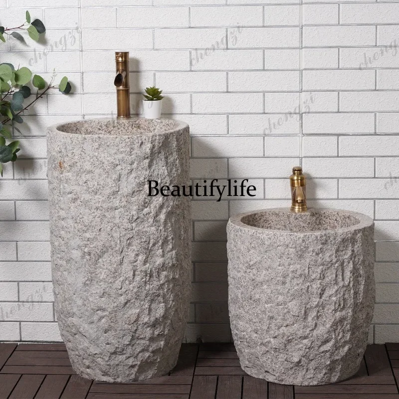 A139 villa courtyard wash basin, granite integrated pillar basin, outdoor courtyard wash basin