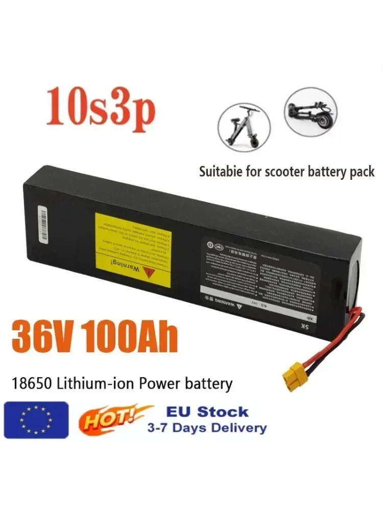 36 V 10S3P 100000 mAh 18650 wiederaufladbarer Lithium-Ionen-Akku 2000 W integriertes BMS Geeignet für KUGOO S1, S2, S3 Elektroroller