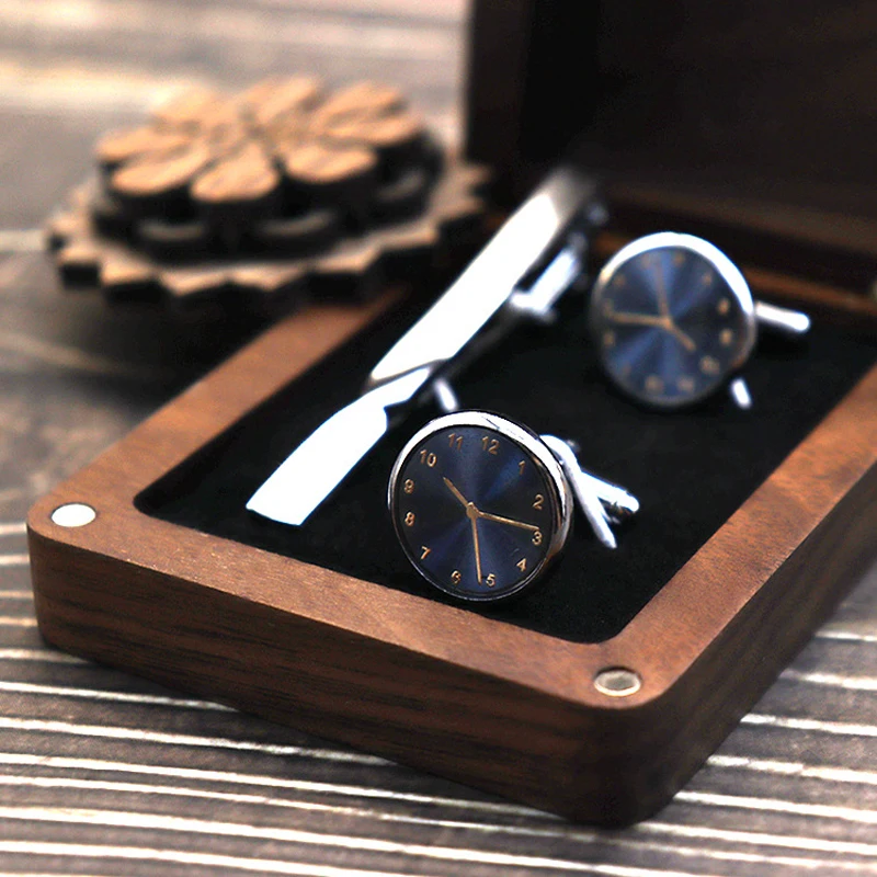 Solid Wood Black Walnut Window Exquisite Cufflink Box Sleeve Nails French Cufflink Collar Clip Box Package Gift Box