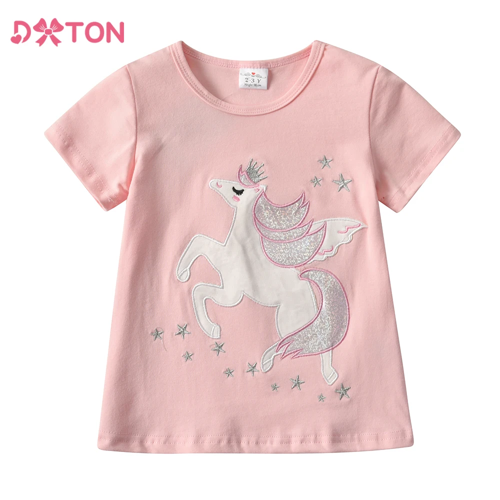 DXTON  Short Sleeve Kids T-shirts For Girls Unicorn Children Girls Tops Cartoon Toddlers Tess Cotton Summer Girls Casual T-shirt