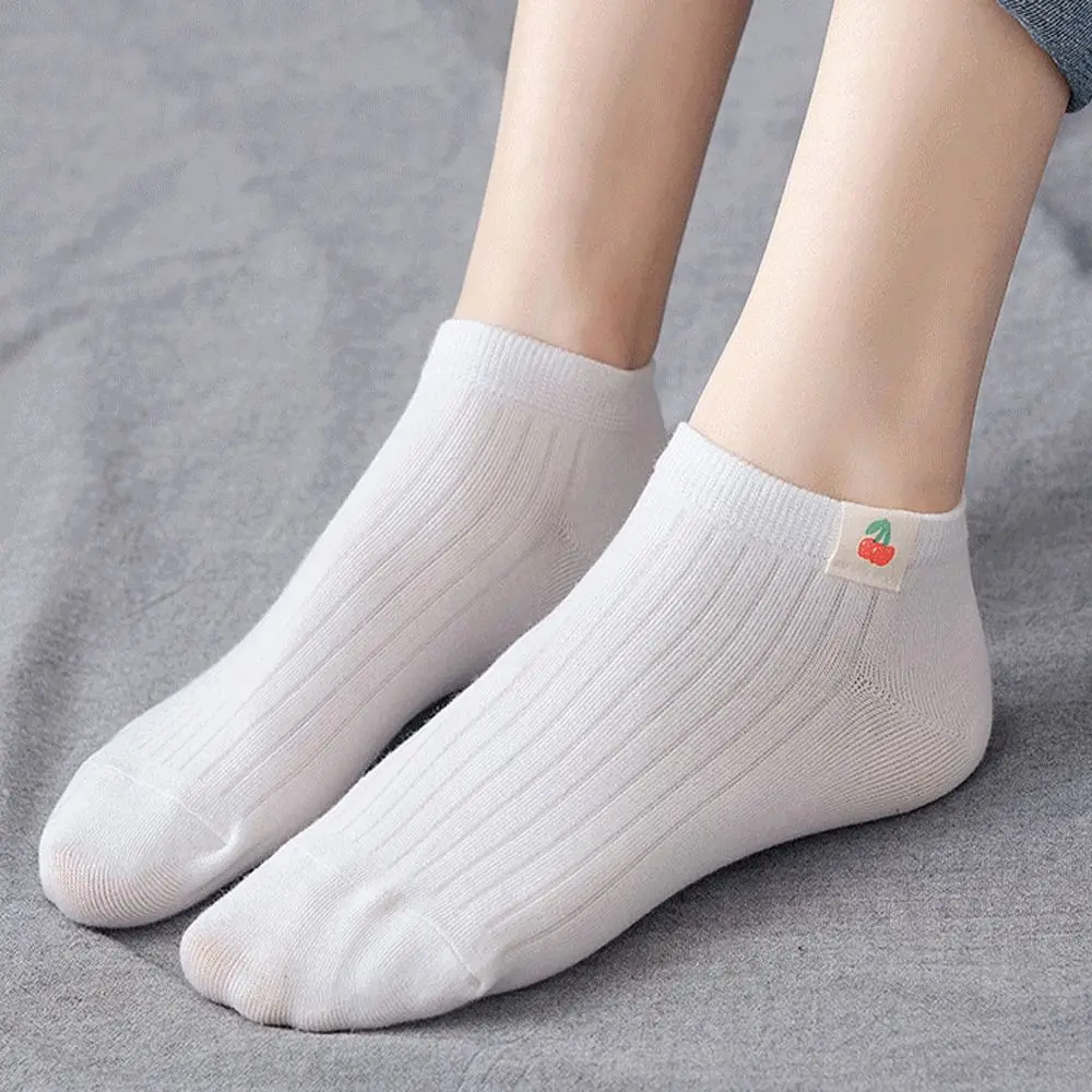 Fruit Pattern Decor Women Short Socks Shallow Mouth Cute Boat Socks Polyester Cotton Breathable Ankle Low Sock Students