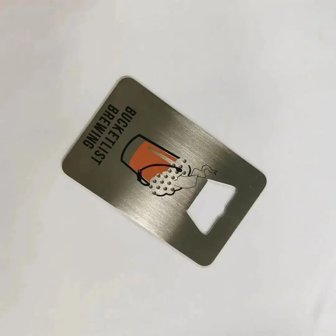 Metal Bottler Opener Business Cards with Brushed Finish Custom Design Silk Printing 85*54mm,1.5mm Thick