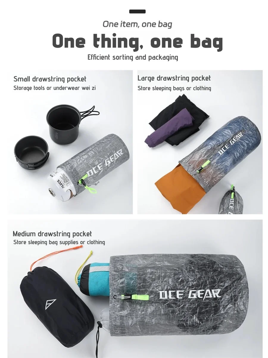 مجموعة حقائب تخزين خارجية خفيفة الوزن مقاومة للماء كيس جاف مضغوط حقيبة مسطحة حقيبة إسعافات أولية متعددة الحجم منظم تخييم للسفر