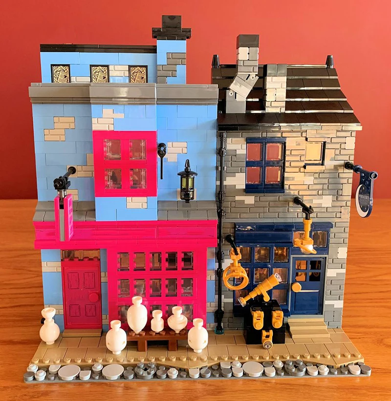 Bricklink City House MOC Magic Movie Diagon Alley Sweet Shop Apothecary Shop and Magical Menagerie Set Building Blocks Toys Gift