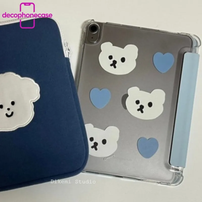 Blue heart-shaped teddy bear With Pencil Holder Case For iPad Case iPad 10th Gen4th 5th 6th Air 4th 5th 10.9 Pro 113rd4th/10.2