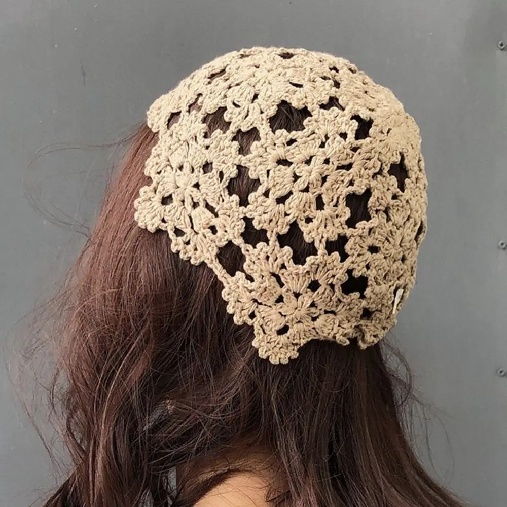 

Cute Ethnic Style Crochet Bucket Hat Panama Cap Basin Hat Hollow Flower Knitted Hat Korean Handmade Beanies Girls
