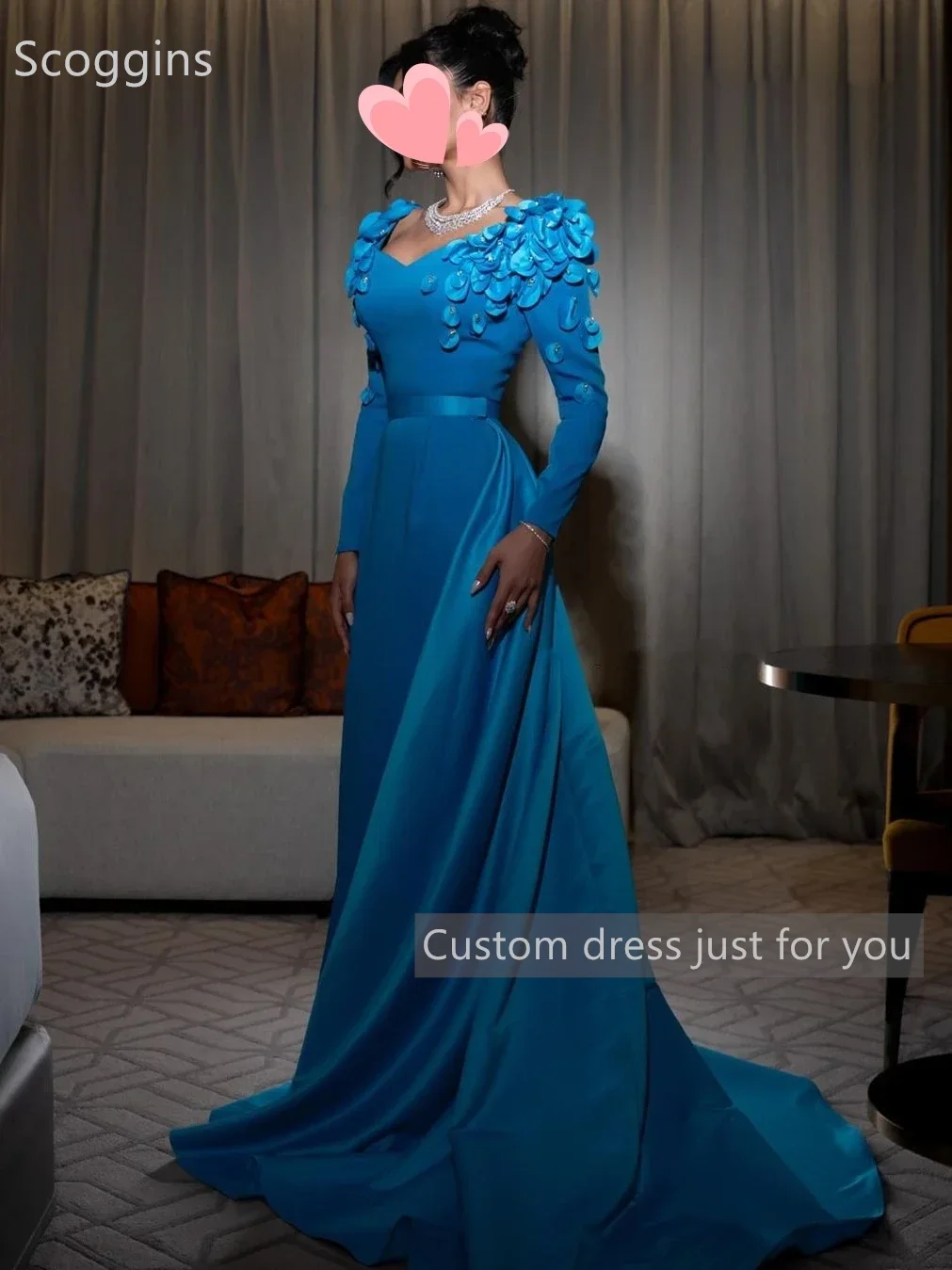 Scoggins فساتين سهرة Customize Evening Elegant Vintage Sexy Sweet Blue Mermaid Beading Satin Stylish Formal Occasion Prom Dress