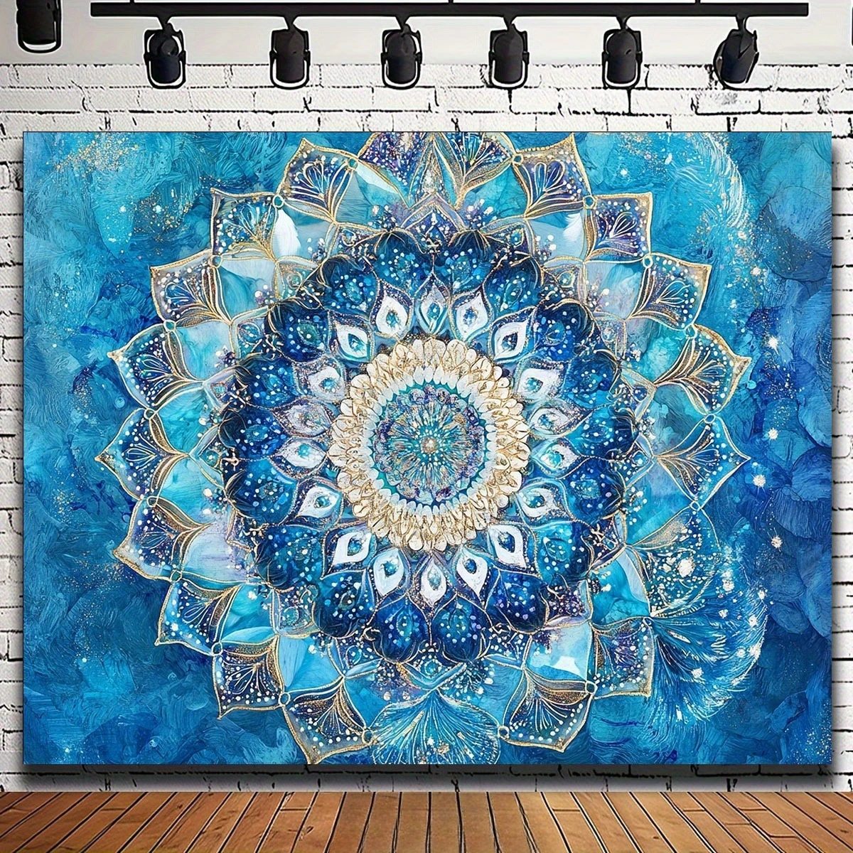1pc Bohemian Mandala Tapestry with Blue & Golden Accents - Wall Hanging for Home & Event Decor,Vibrant Blue Background