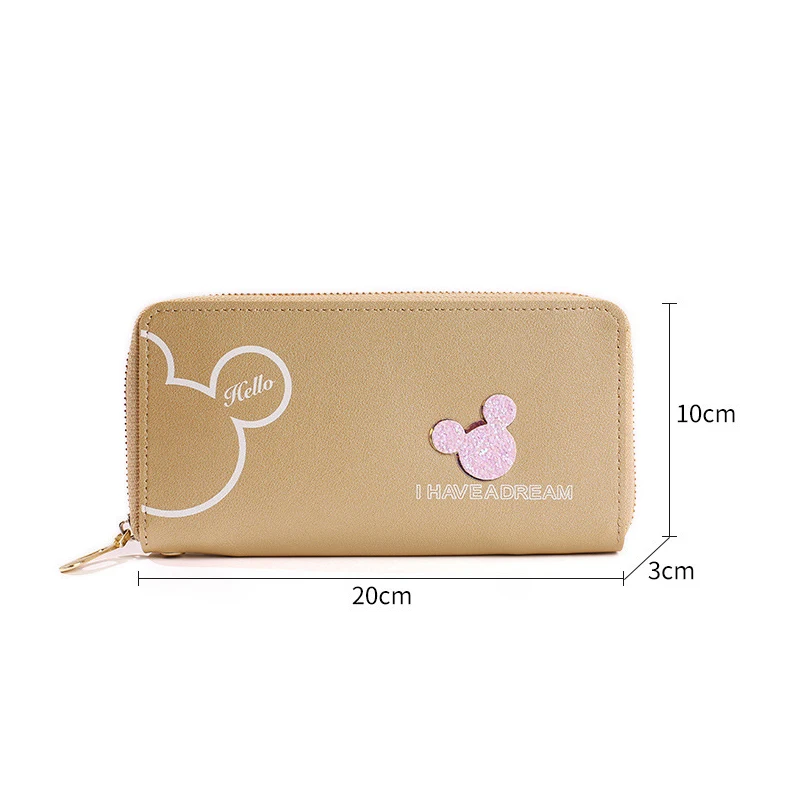 Disney Mickey Head Pattern Wallet Women's Wallet Mickey Zipper PU long Wallet Coin Purse Minnie Mouse Card Holder Girl Money Bag