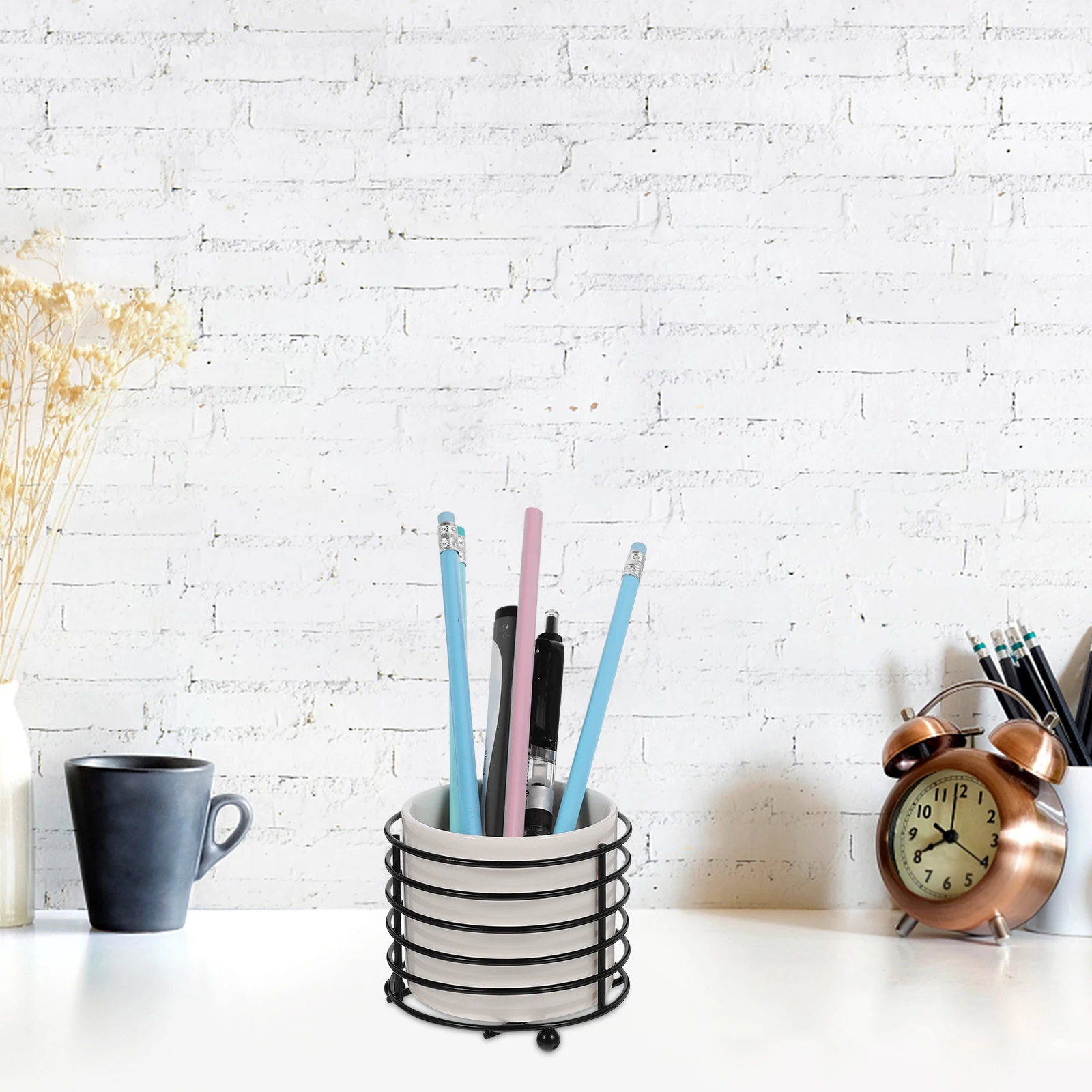 

Makeup Brush Pen Holder Jewelry Box Office Ceramics. Iron Metal Pencil Cup Stand