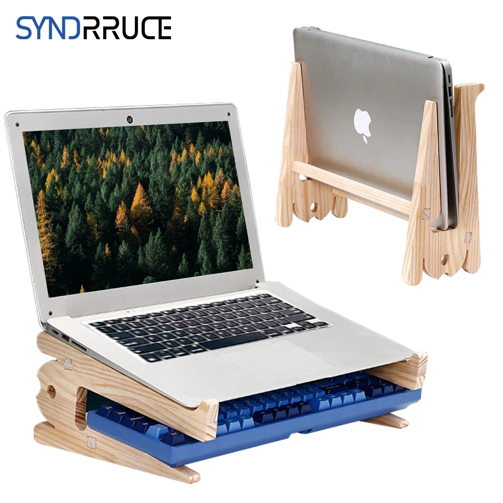 Detachable Wooden Notebook Holder Accessories For Desk 10-17 inch Macbook Air Pro 13 15 Universal Wood Laptop Stand