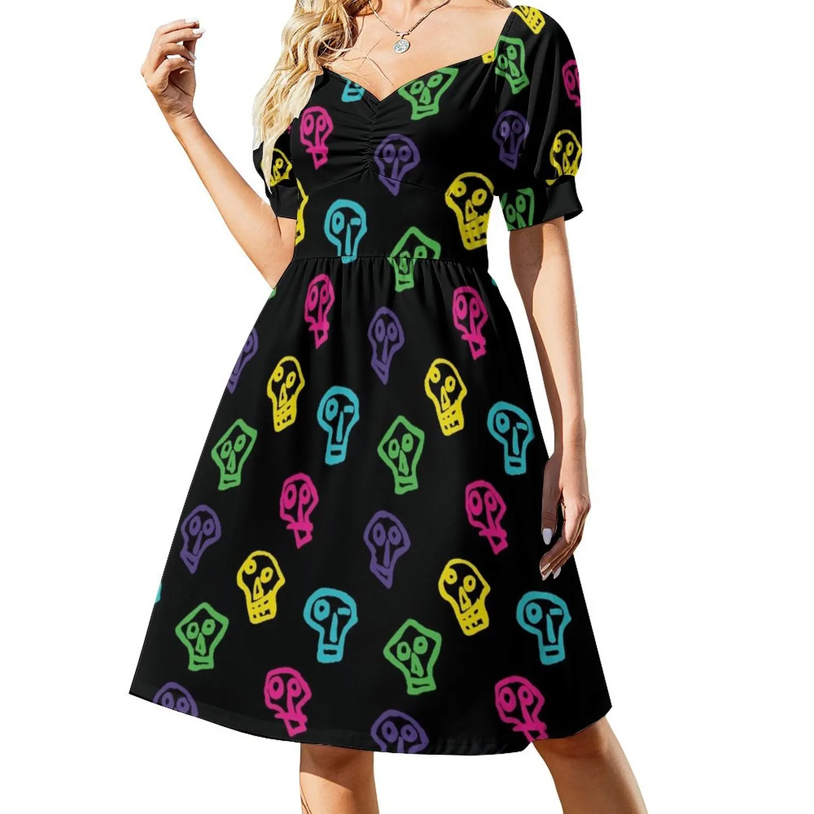 

Mighty Boosh Skulls Pattern Colourful Short-Sleeved Dress evening dress women Elegant gown