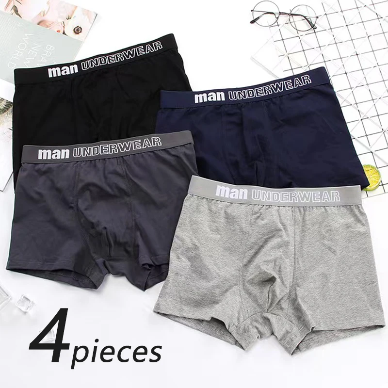 Celana dalam boxer olahraga pria isi 4 buah, celana dalam boxer olahraga motif tulisan untuk pria ukuran 3XL 4XL 5XL, celana pendek modis bersirkulasi empuk multiwarna