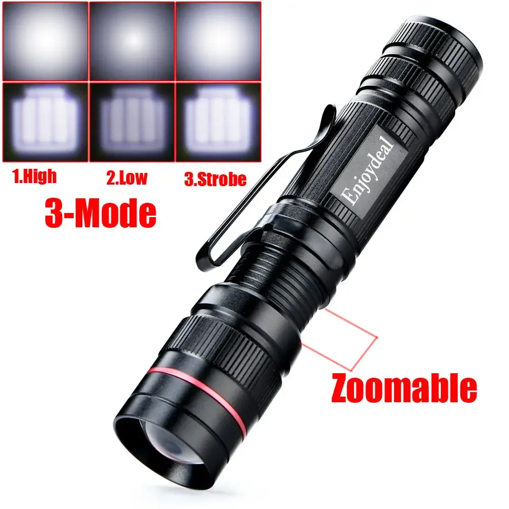 1PC NEW Enjoydeal LED 2000 Lumens Lamp Clip Mini Zoomable 3 modes Flashlight Torch Penlight Camp Light For AA