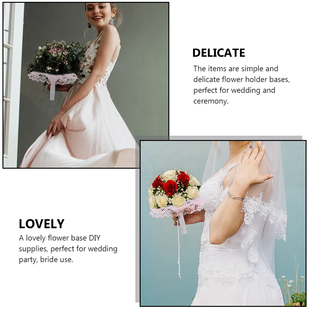 

3 set Flower Lace Skirt Bouquet Holders Wedding Floral Bride Plastic 3 Sets Stems Handles DIY Supplies Storage Gifts Shop