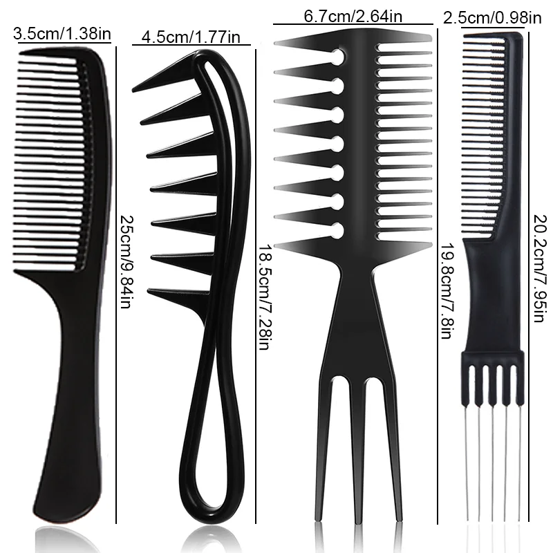 4pcs Hair Styling Combs Set, Barber Tool Accessories