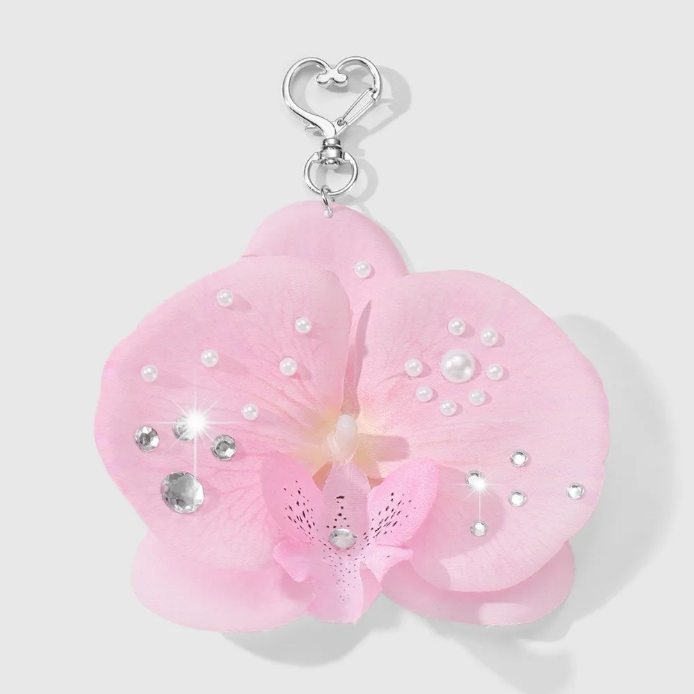 Simulation Butterfly Orchid Orchid Lily Keychain Rhinestone Pearl Simulation Flower Keychain Flower Keyring Backpack Hangings