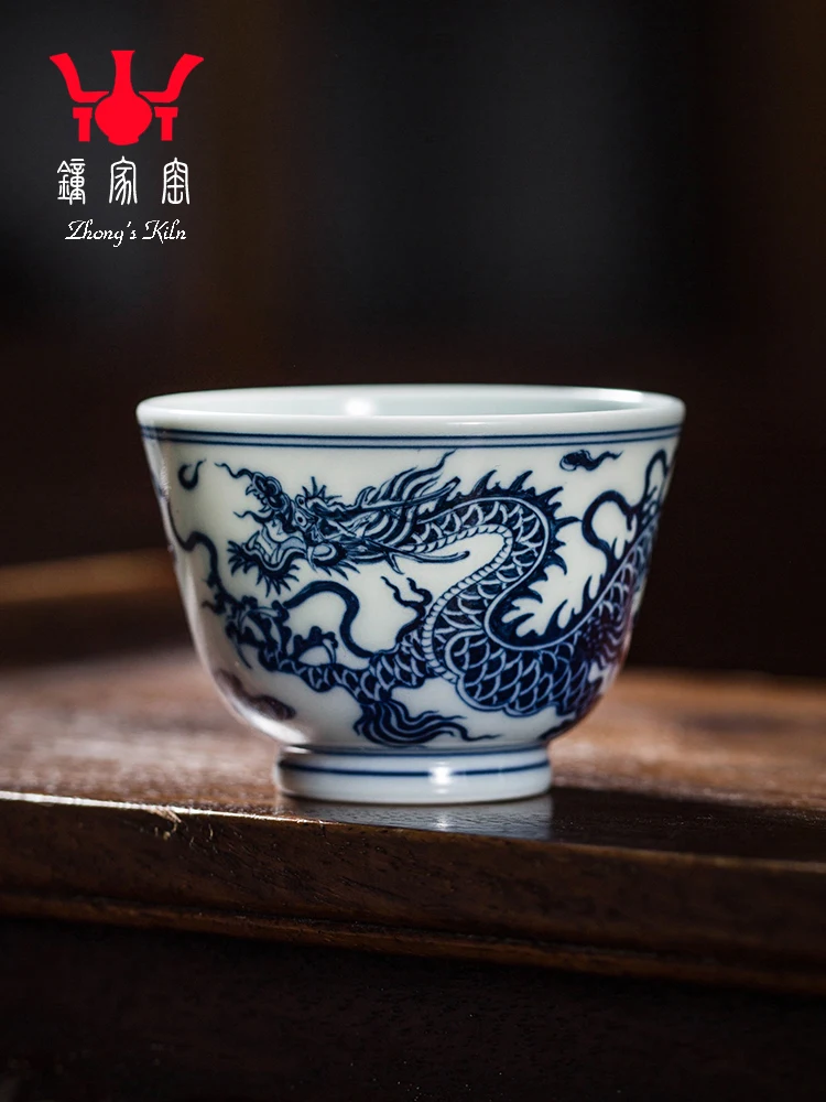 Zhongjia Master Single Cup Jingdezhen Hand-painted Cloud Dragon Pattern Chai Kiln Blue And White Personal Small Kung Fu