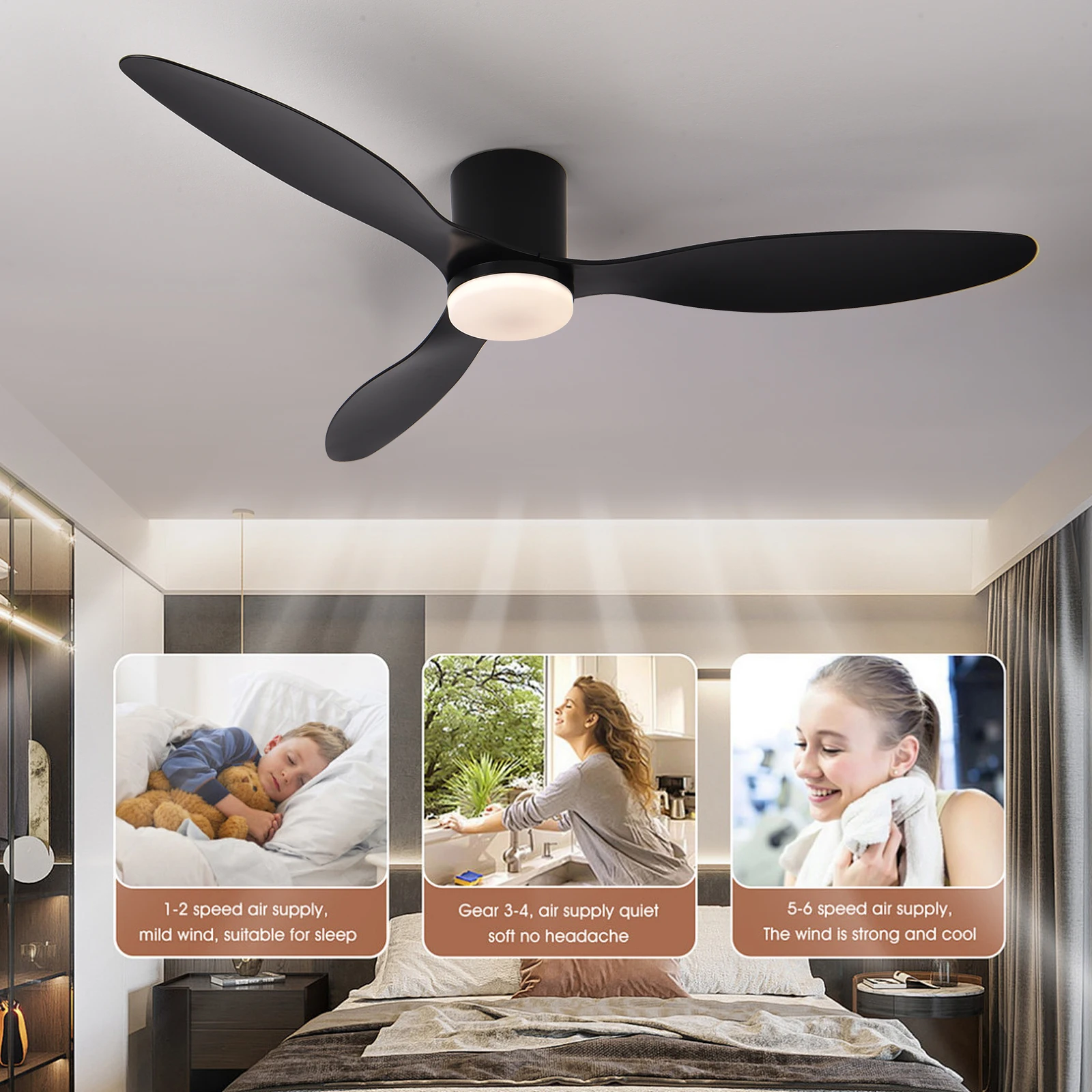 52 Inch Low Profile Ceiling Fan with Light Remote Control for Indoor And Covered Outdoor Use Made in China