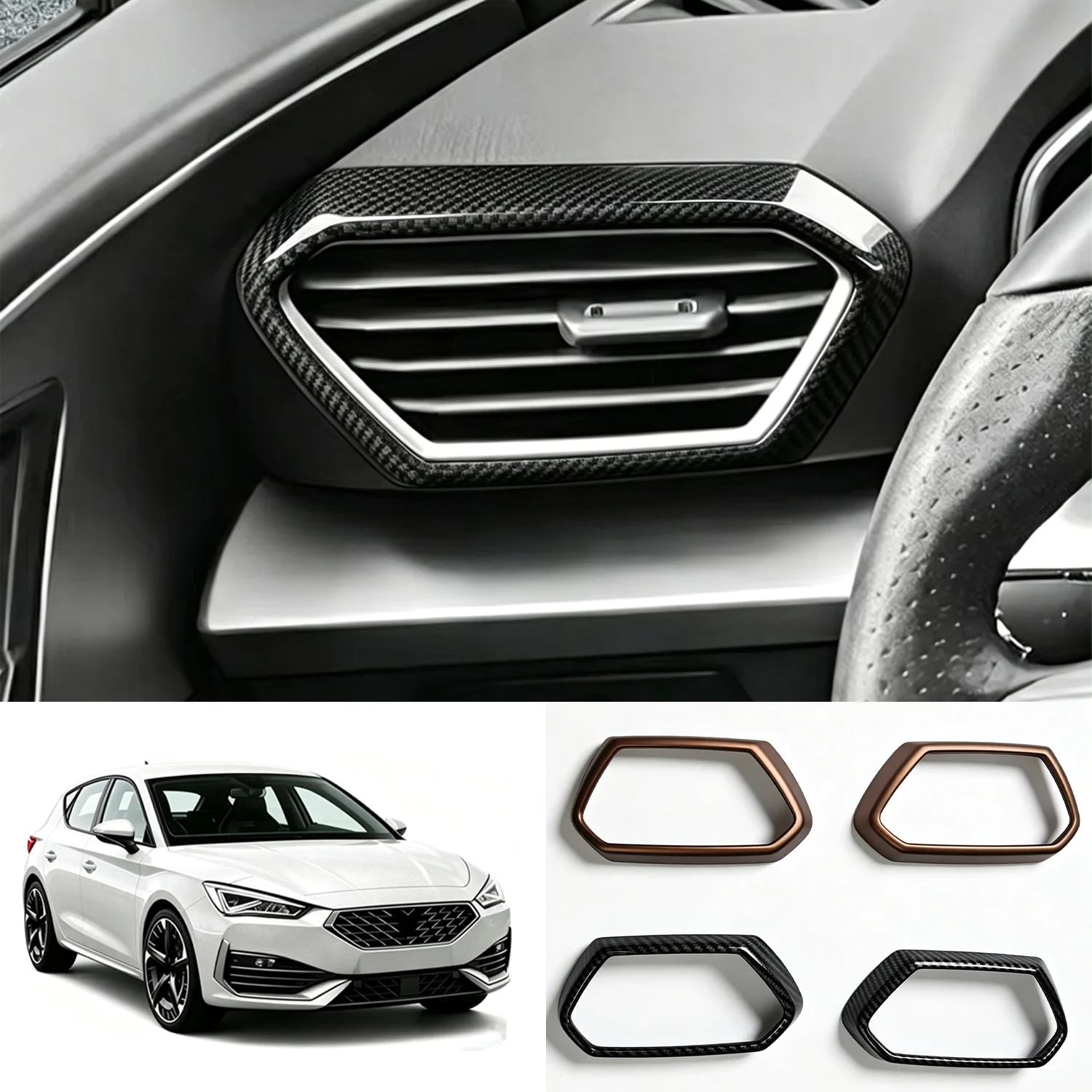 Image of 2 Stück Kohlefaser-Seitenabdeckung aus metallischem Kupfer für Lüftungsauslässe, ABS-Abdeckung für Seat Leon/MK4/Cupra Leon/Cupra Formentor 2020-2026