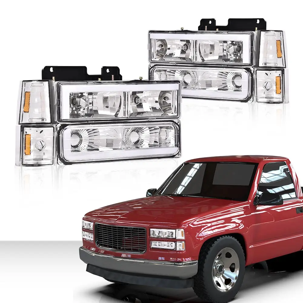 

Headlight Assembly W/Led Strip Light for Gmc C1500 K1500 Yukon/ C1500 C2500 K1500 K2500 Suburban 94-99 Driver & Passenger Side