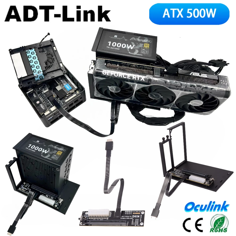 

ADT New eGPU OCuLink GPU Dock PCIe 5.0 x4 128Gbs High Speed PC Notebook Laptops to External Video Graphics Card ATX M.2/PCIE X16