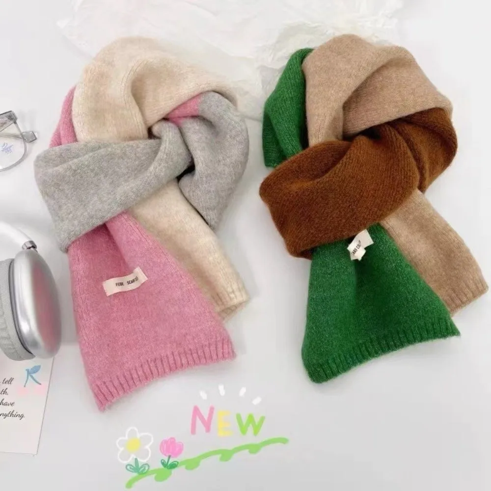 

Elegant Wraps Patchwork Color Scarf Woolen Korean Style Cashmere Shawl Thickened Windproof Winter Neck Scarf Students