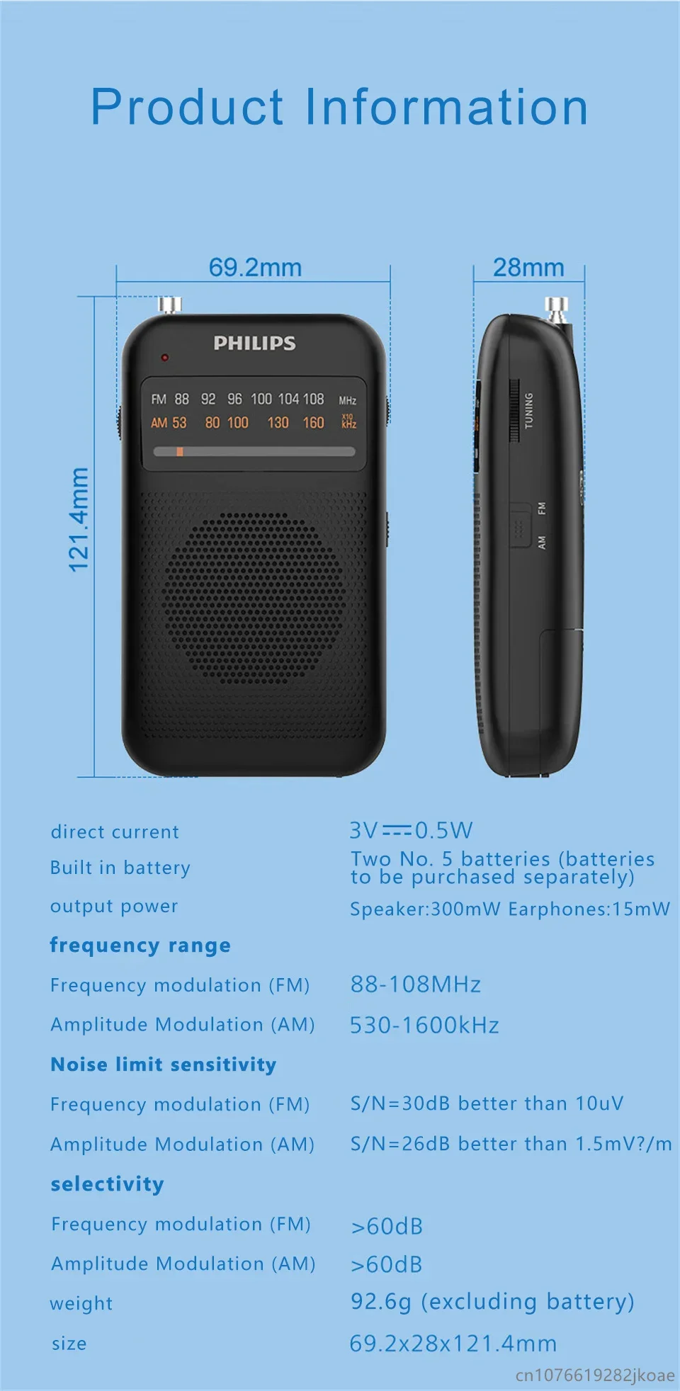 Neues Philips TAR1368 Radio, batteriebetrieben, speziell für Senioren, Halbleiter-Zeiger, Retro-FM, reine Rundfunkfunktion, kleines tragbares Audio-Gerät – Detail 7