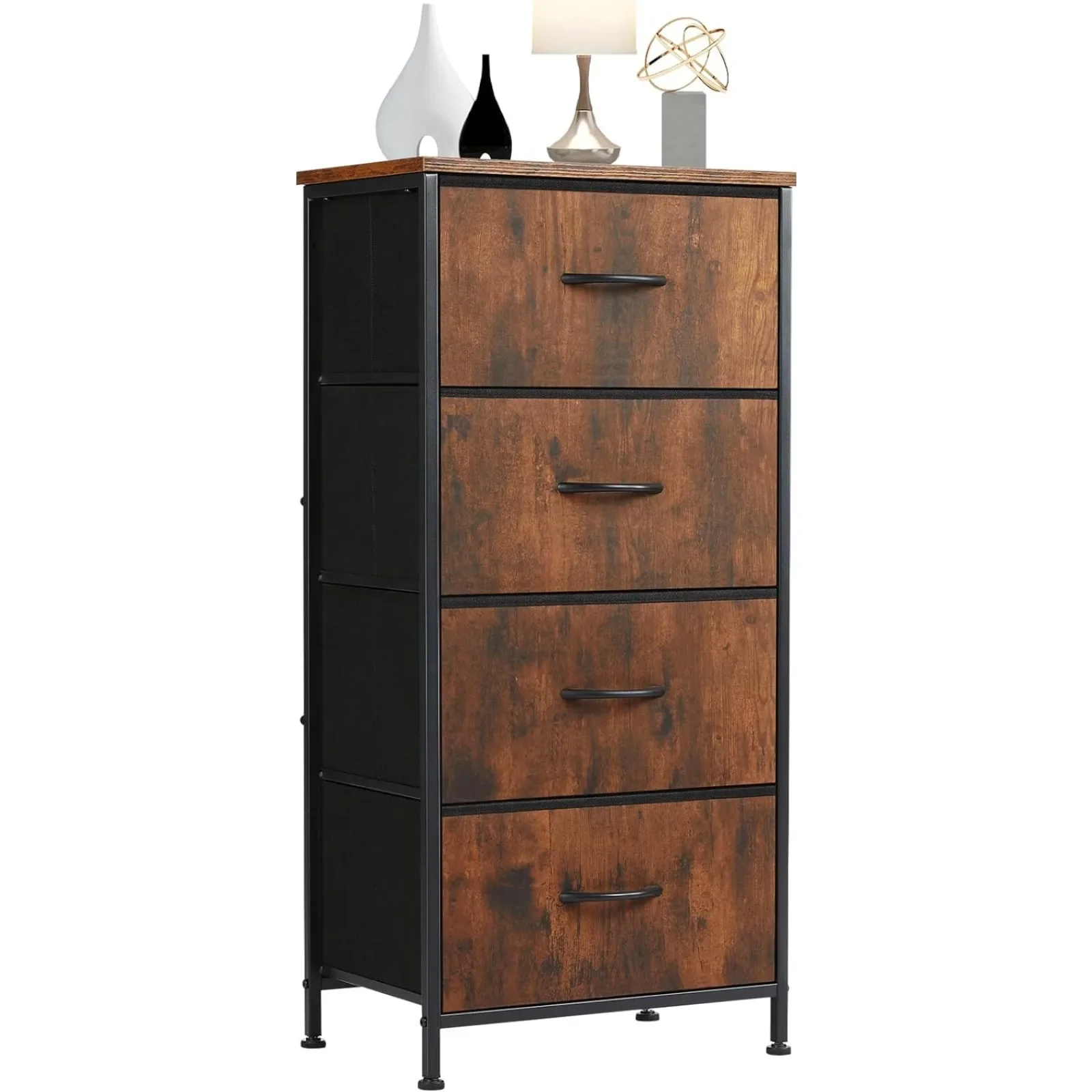 

Dresser for Bedroom, Storage Drawers, Skinny Fabric Storage Tower with 4 Drawers, Tower Organizer Unit, Chest of Drawers with