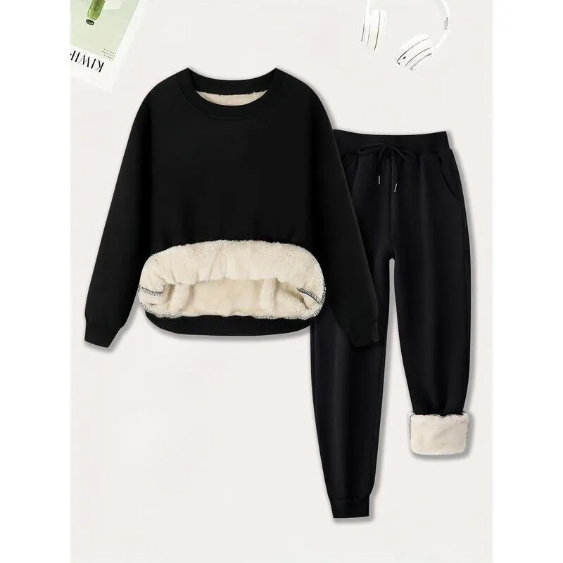 

Women's Plain Plush Lined Sweatshirt with Drawstring Waist Spring Summer Fashion Casual Comfortable Breathable Top