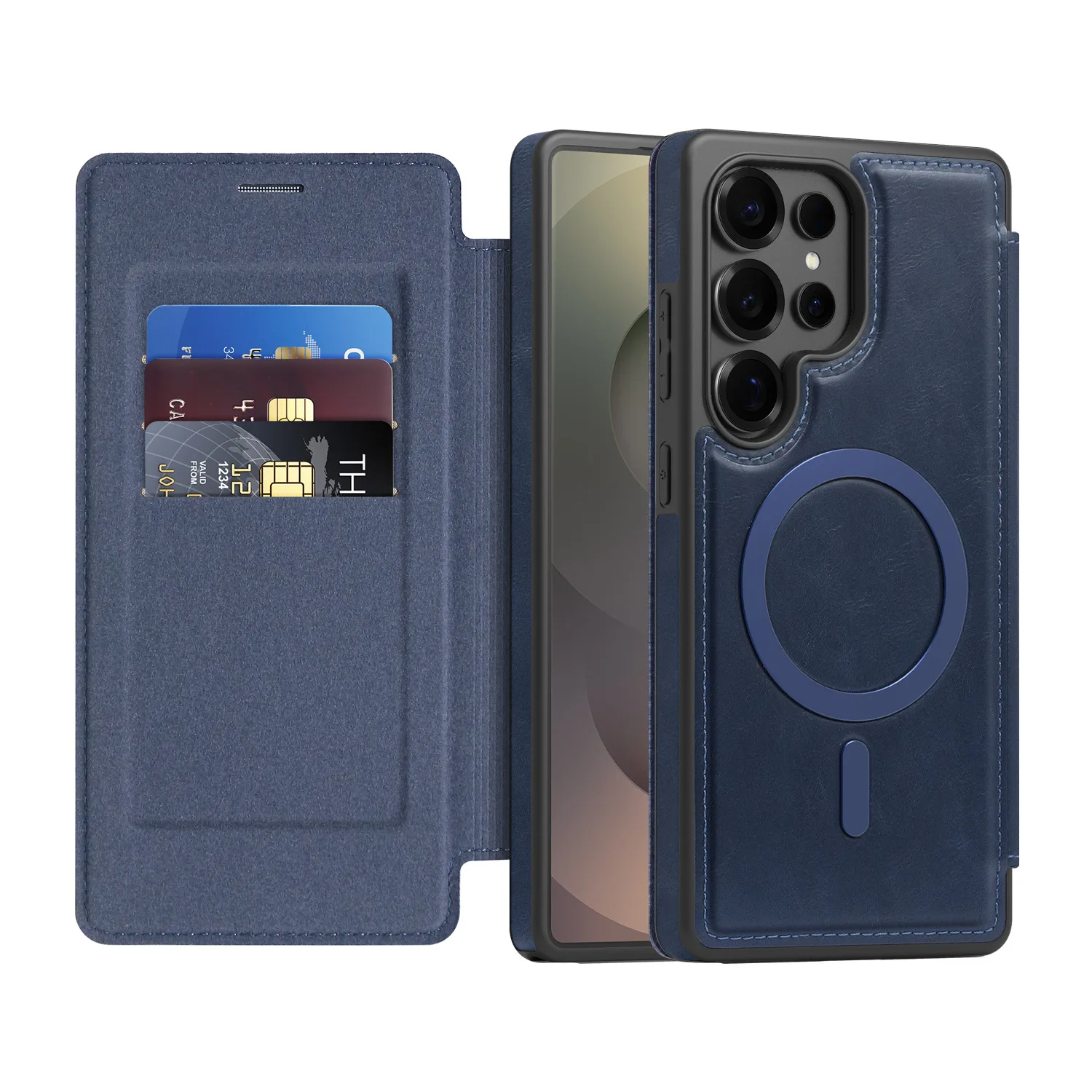 

case for S26 S25 S24 S23 S22 plus ultra Magnetic flip leather case insert the card Wireless Charging Anti-Fingerprint plain