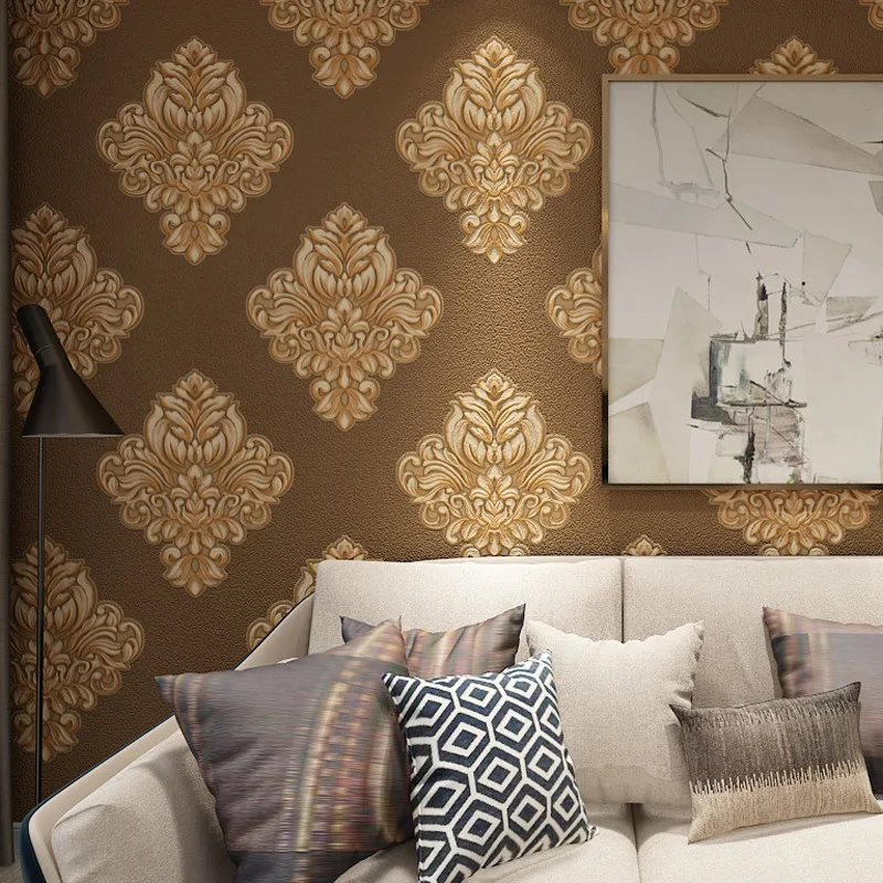 2021 European Style 3D Flower Embossed Wall Fabric Wallpaper Living Room Dark Green Modern TV Background Wall Paper