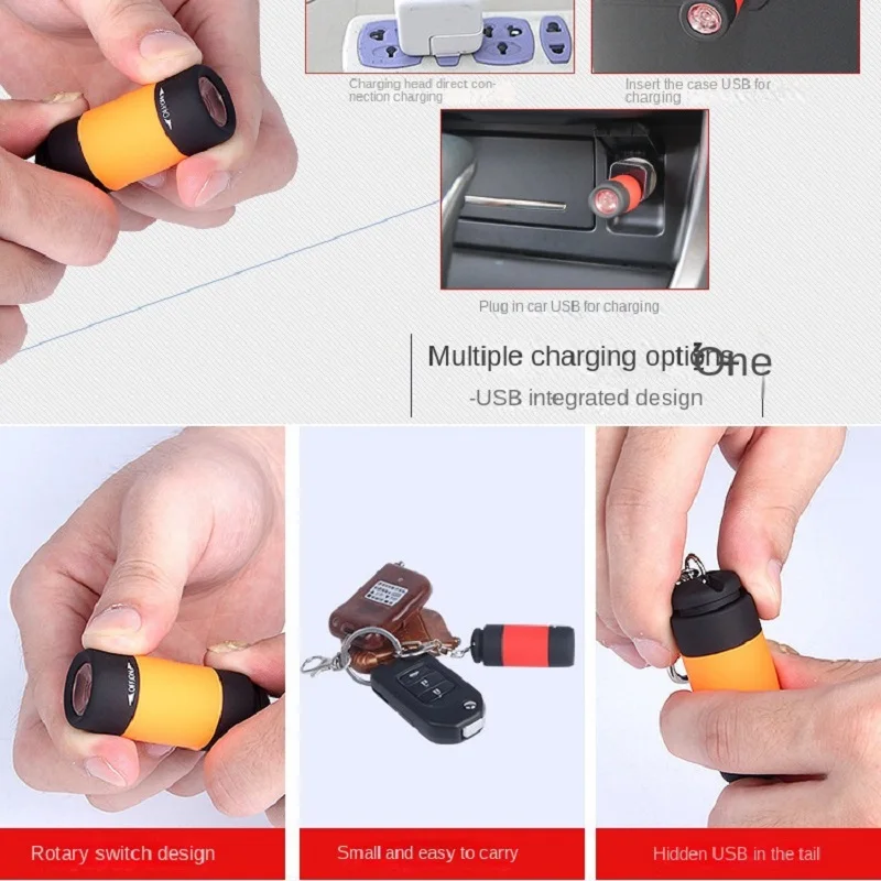 LED 마이크로 포켓 손전등 휴대용 USB 충전식 키체인 손전등 방수 가정용 야외 하이킹 캠핑 손전등 썸네일 3
