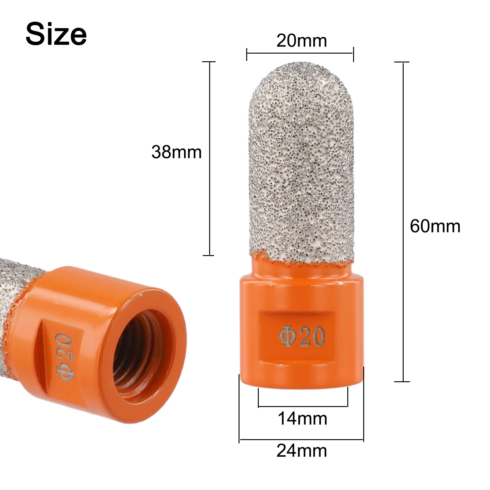 20mm Vacuum Brazed Carbide Ball End Mill Finger Bit For M14 Thread For Marble Granite For Tile Grinding Head Angle Grinder Acces