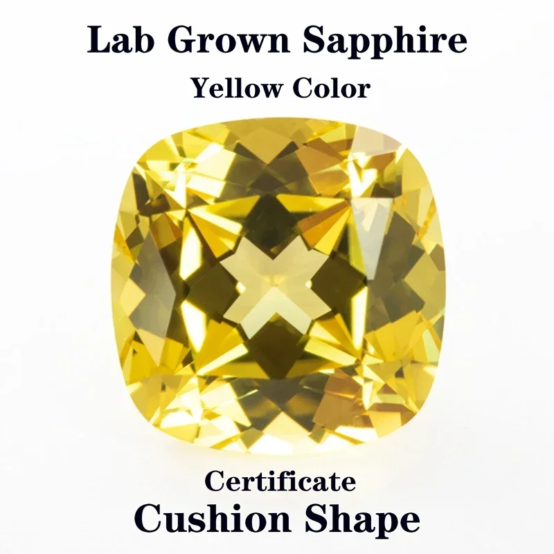 

Lab Grown Sapphire Yellow Color Cushion Shape Beads for Charms Jewelry Making DIY Ring Necklace Materials Selectable Certificate