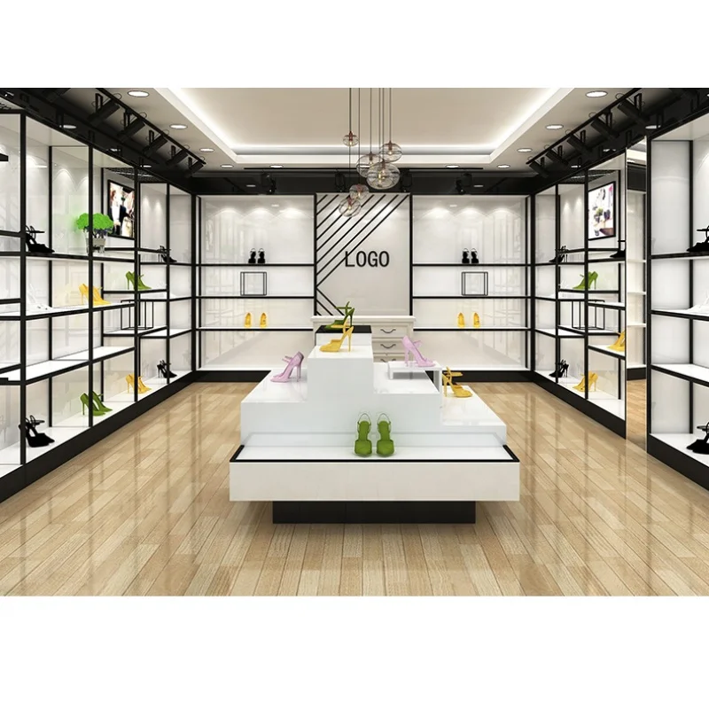 2025 personalizado. Tienda de zapatos de alta gama, decoración, muebles, venta al por menor, estantes para tienda de zapatos, tienda de zapatos profesional, diseño de interiores