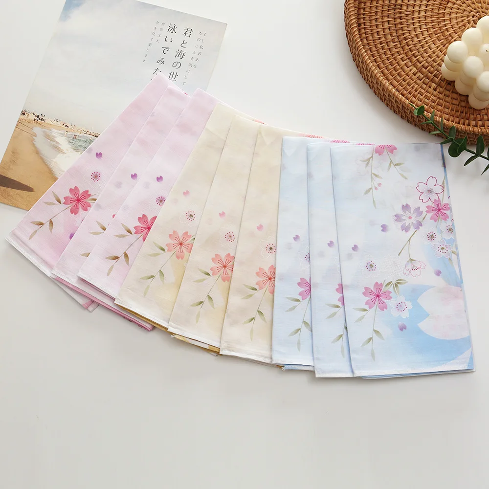 12Pcs 43cm Women's Vintage Soft Cotton Handkerchief Summer Thin Absorbent Sweat Wipe Printed Cotton Pocket Hanky