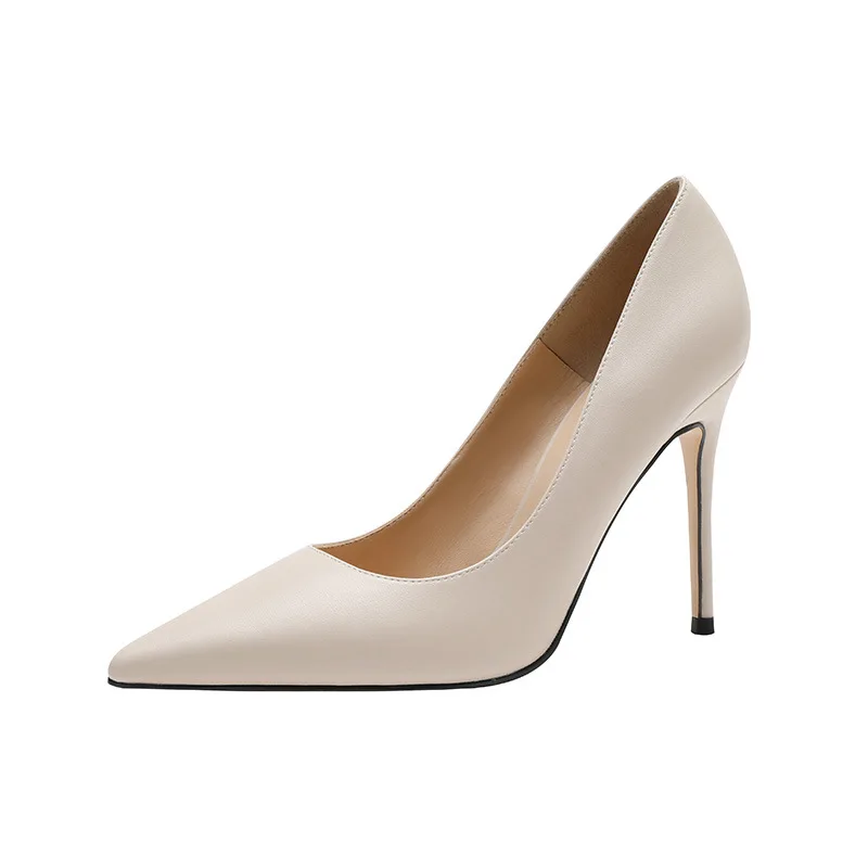 Neue Frühlings feier Hochzeit Frau High Heels echtes Leder spitzen Zehen reifen Büro Dame elegante Schuhe Frauen Pumps große Größe 43