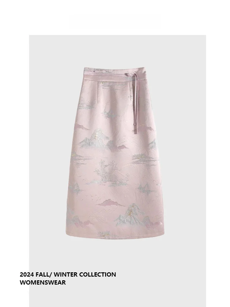 

Elegant Pink Floral Embroidery Vintage Chinese Style Half Skirt by Forever 21 for plus Size Women Commute Autumn Season