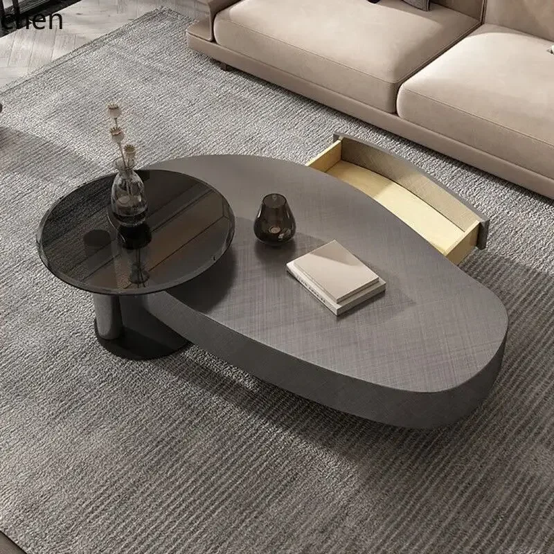 HSN coffee table modern minimalist stainless steel with solid wood light luxury small apartment living room special-shaped