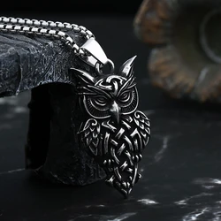 Good Polished Vintage 316L Stainless Steel Fashion Owl Pendant Necklace For Man Women Party Gift Animal Jewelry